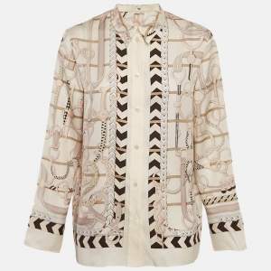 مملوكة مسبقًا Hermes Beige Buckle Printed Silk Button Front Shirt M