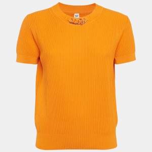 Pre Owned توب هيرمس برقبة دائرية مضلع برتقالي مقاس متوسط