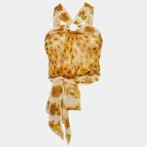 Pre Owned Hermes Yellow Printed Silk Scarf Top S
