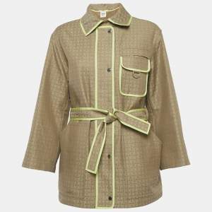 Pre Owned معطف هيرميس بني فاتح بنمط H سحاب لأعلى مقاس صغير (سمول)