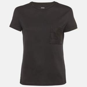 مملوكة مسبقًا Hermes Black Cotton Pocket Detail T-Shirt S
