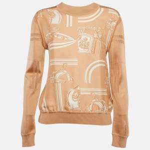 Pre Owned Hermes Beige Jersey & Silk Desordre Finesse Twillreine Sweater M