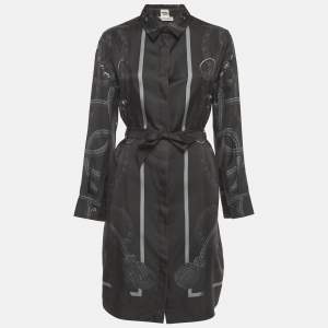 مملوكة مسبقًا Hermes Black Silk Palefroi Remix Shirt Dress M