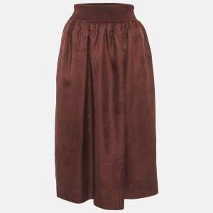 مملوكة مسبقًا Hermes Brown Printed Silk En Desordre Finesse Midi Skirt S