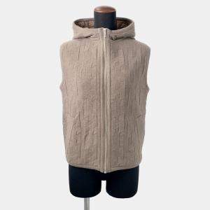 Pre Owned Hermes H-Motif Quilted Vest With Hood Size 34 Beige Wool 100%
