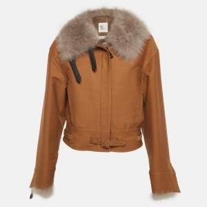 Pre Owned Hermès Brown Fur Collar Cotton Zip-UP Jacket M