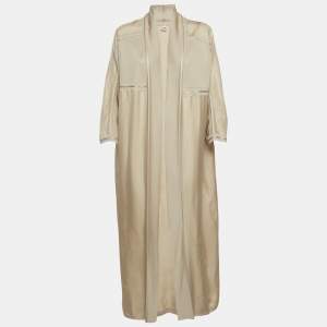 Pre Owned عباءة هيرمس مفتوحة من الأمام حرير مطبوعة بيج مقاس صغير - باليفروي ريمكس