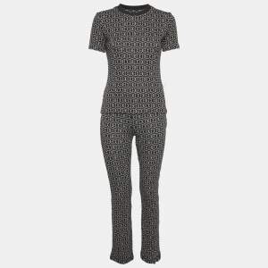 Pre Owned Hermes Black Monochrome H Rond Jacquard Knit T-Shirt and Pant Set S/M