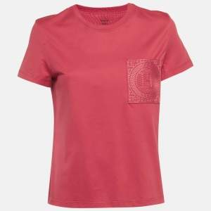Pre Owned Hermes Pink Jersey Embroidered Pocket T-Shirt M