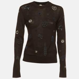 Pre Owned Hermès Black Intarsia Wool Knit Sweatshirt M