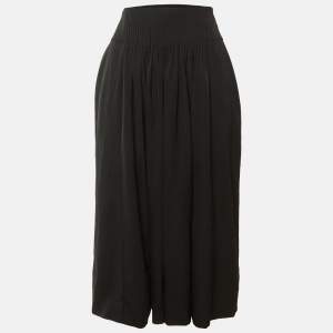 Pre Owned Hermès Black Wool Pleated Detail Midi Skirt L