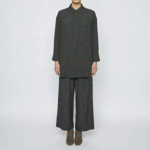 Pre Owned Hermès Bottle Green Embroidered Silk Shirt and Trousers Set S