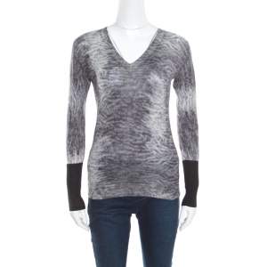 Hermes Grey Tie Dye Effect Wool V Neck Sweater S