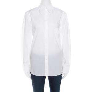 Hermes White Cotton Logo Embroidered Detachable Collar Detail Shirt M