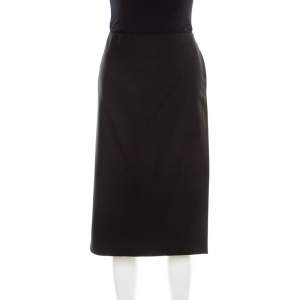 Hermes Black Wool Fold Over Front Pencil Skirt L