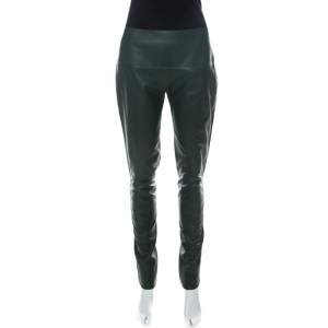 Hermes Green Lambskin High Waisted Slim Fit Trousers M