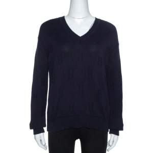 Hermès Dark Blue Ribbed Wool Knit Voyage Sweater S