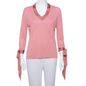 Hermes Pink Knit Sleeve Tie Detail Top L