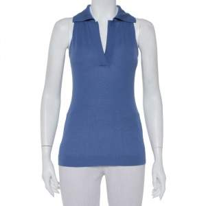 Hermès Blue Cashmere Sleeveless Polo T-Shirt S