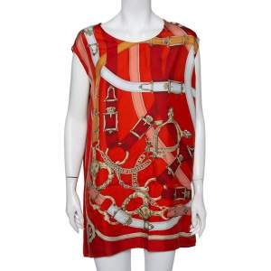 Hermes Burnt Orange Printed Silk Sleeveless Oversized Tunic M
