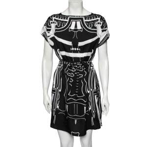 Hermes Black Printed Silk Belted Dress M