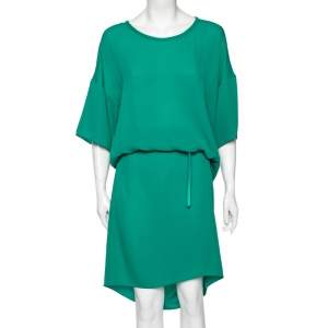 Hermes Green Silk Belted Shift Dress M