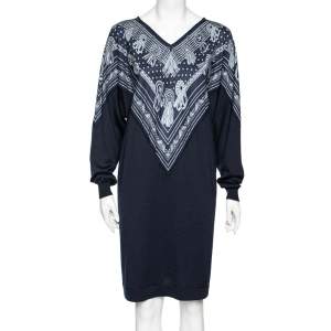 Hermes Blue Bandana Print Silk and Knit Dress M