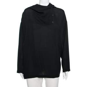 Hermes Black Silk Hooded Oversized Top S