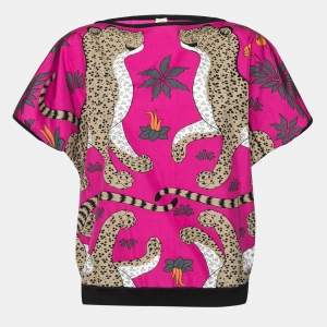 Hermes Purple Printed Cotton & Rib Knit Trimmed Oversized Top S