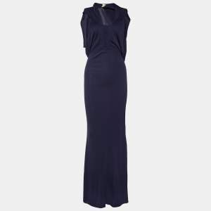 Hermès Deep Purple Jersey Open Back Knit Maxi Dress M
