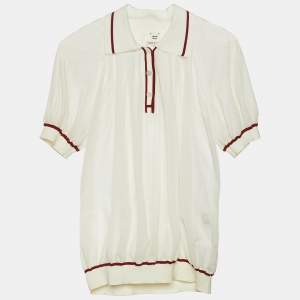 Hermes Ivory Cotton Knit Sheer Polo Top S