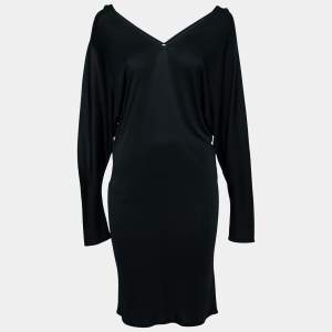 Hermes Black Jersey V-Neck Long Sleeve Dress S