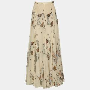 Hermes Beige Ballerina Lurex Jacquard Silk Maxi Skirt S