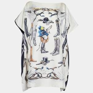 Hermes Ivory A Propos de Bottes Print Silk Tunic One Size