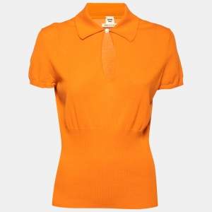 Hermes Orange Cotton Knit Short Sleeve Top XL