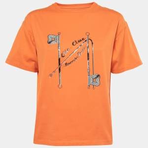 Hermes Orange Clic-Clac Print Cotton T-Shirt M