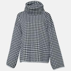 Hermes Black & Grey Patterned Knit Sweater with Infinity Neck Scarf M