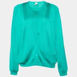 Hermes Green Silk Knit Tank Top & Cardigan Set L