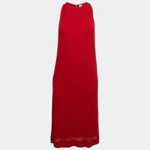 Hermes Red Twill Sleeveless Midi Dress M