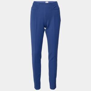 Hermes Blue Stretch Cotton Tapered Leg Trousers S