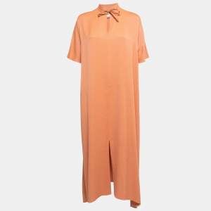 Hermes Orange Silk Blend A-Line Asymmetrical Midi Dress L