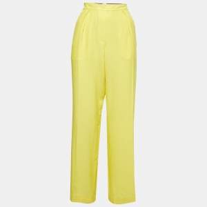 Hermès Yellow Silk Elasticized Waist Wide Leg Pants M