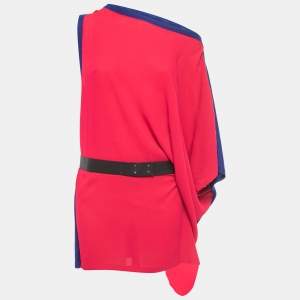 Hermes Red/Blue Silk & Cashmere Knit Belted Asymmetric Dress M