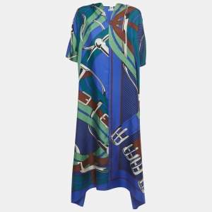 Hermès  Blue Printed Silk Twill Kaftan Dress M