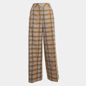 Hermes Grey/Multicolor Checked Patterned Wool Trousers M