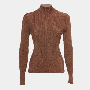 Hermès  Brown Lurex Knit Turtle Neck Long Sleeve Top M