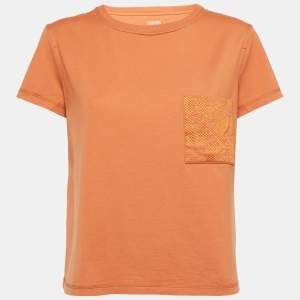 Hermes Orange Cotton Embroidered Pocket Short Sleeve T-Shirt M