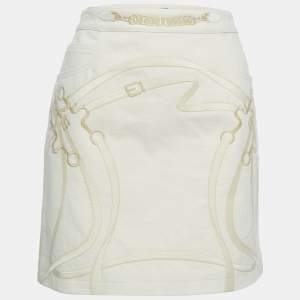 Hermès Beige Embroidered Denim Mini Skirt M
