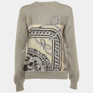 Hermes Grey Printed Silk and Cashmere Crew Neck Sweatshirt M