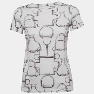 Hermès White Saddle Printed Cotton Crew Neck T-Shirt S
